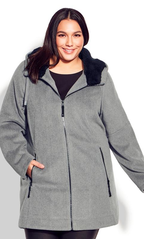 Grey Faux Wool Hood Coat 4