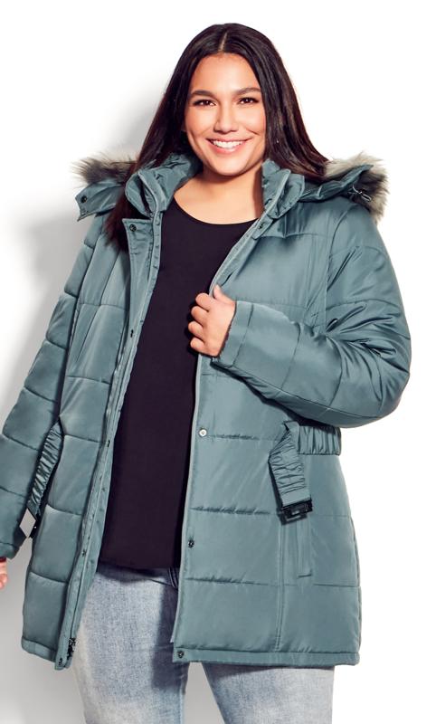 Evans Blue Puffer Belted Hood Coat 3