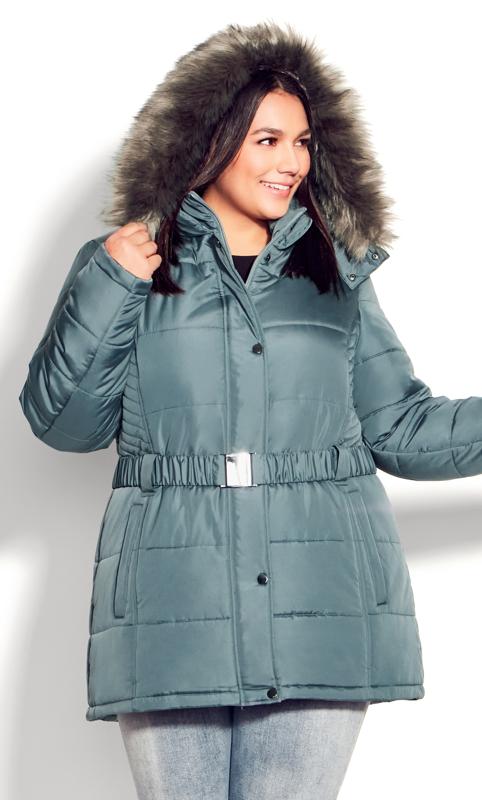 Evans Blue Puffer Belted Hood Coat 11