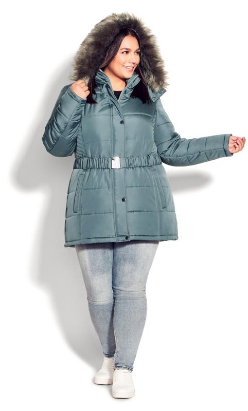 Evans Blue Puffer Belted Hood Coat 12