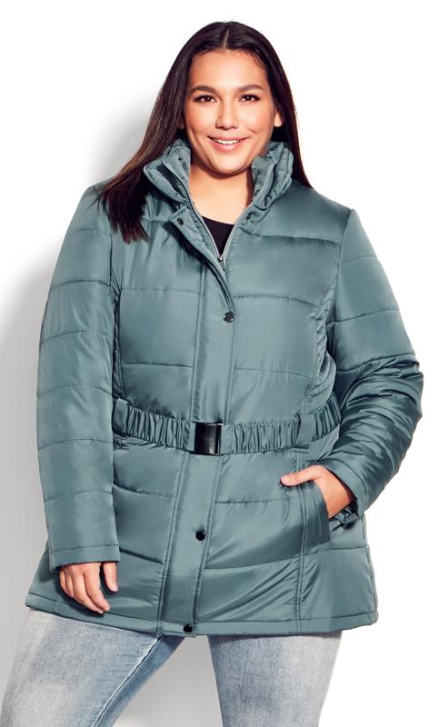 Evans Blue Puffer Belted Hood Coat 13