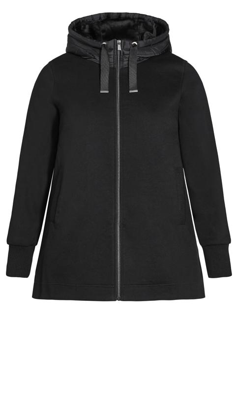 Black Fleece Hood Fashion Coat 7