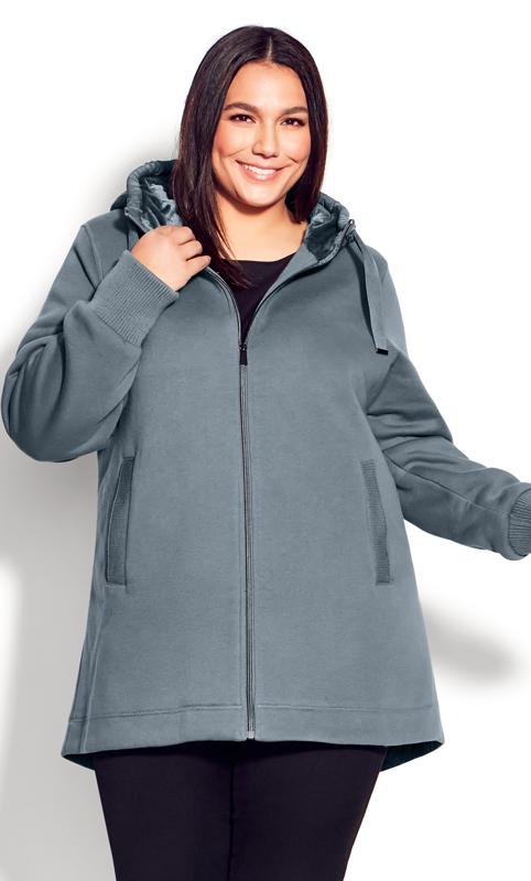 Teal Fleece Hood Fashion Coat 1