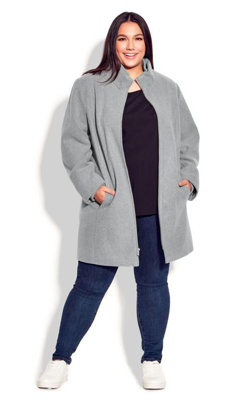 Plus Size  Avenue Grey Faux Wool Zip Coat