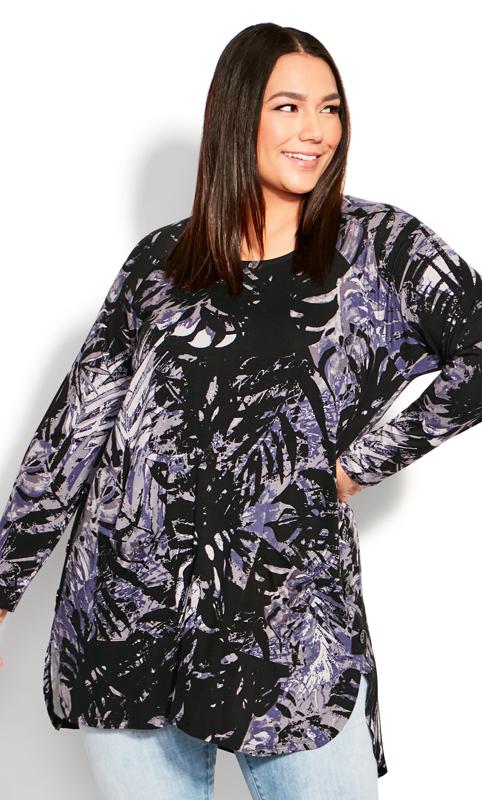 Evans Black & Purple Palm Print Long Sleeve T-Shirt 2