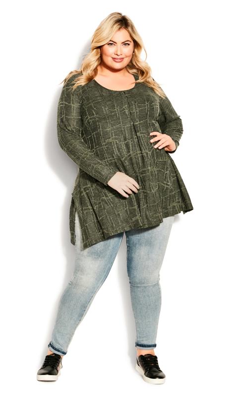 Evans Olive Green Hanky Hem Tunic Top 1