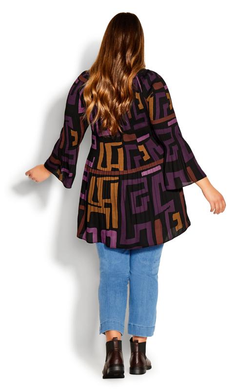 Pleater Boat Neck Bell Flare Pleat Sleeves Plum Geo Tunic 5