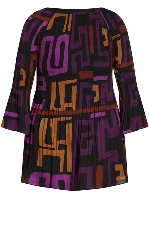 Pleater Boat Neck Bell Flare Pleat Sleeves Plum Geo Tunic 7