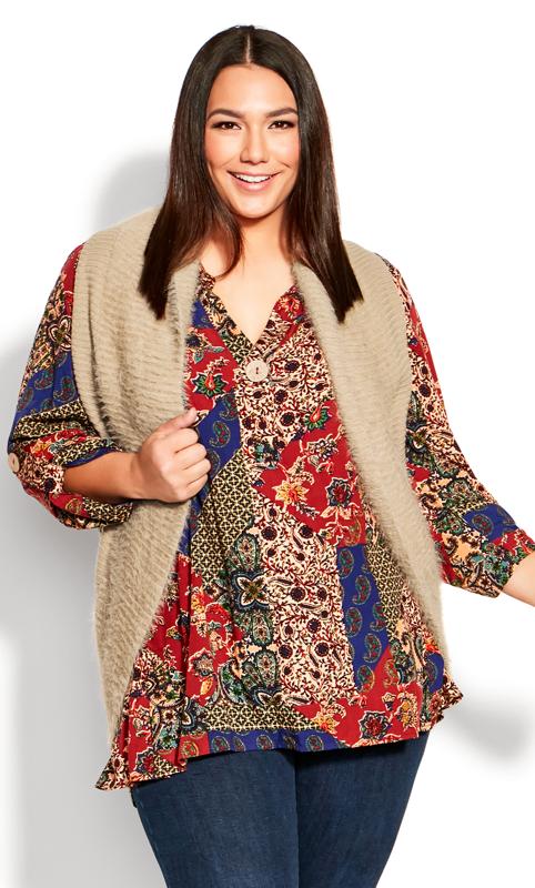 Plus Size  Avenue Beige Brown Knitted Shrug