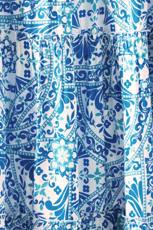 EVANS Plus Size Blue Tile Print Tiered Maxi Skirt | Evans 7