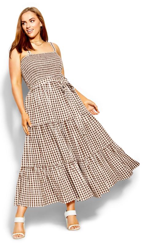 Plus Size  City Chic Brown & White Gingham Maxi Dress
