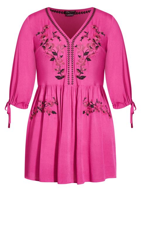 Sunset Embroidered Pink Sleeved Dress 4