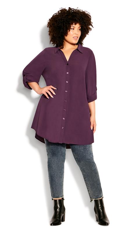 Aspen Collar Neckline Button Front Plum Purple Plain Shirt 2