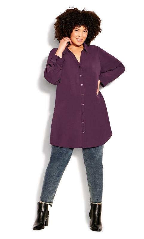 Aspen Collar Neckline Button Front Plum Purple Plain Shirt 5