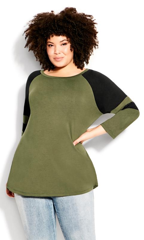 Splice Sleeve Olive Green Colour Top 1