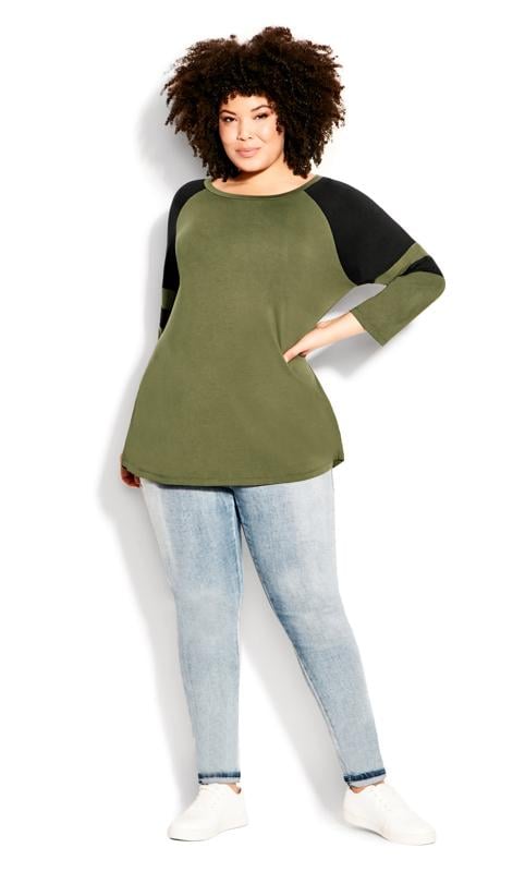 Splice Sleeve Olive Green Colour Top 2