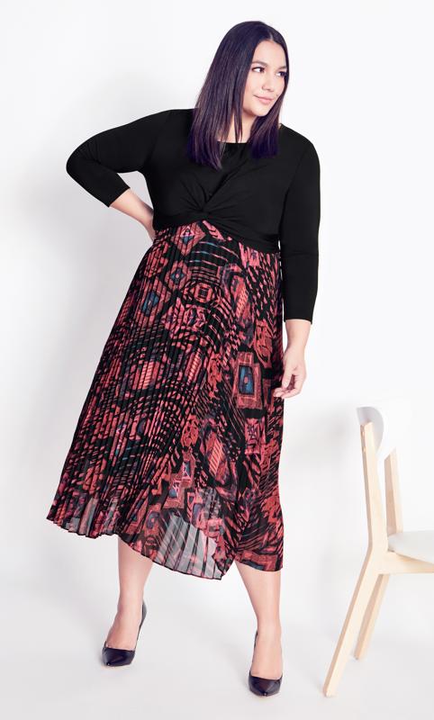 Plus Size  Arna York Black & Pink Aztec Print Wrap Dress