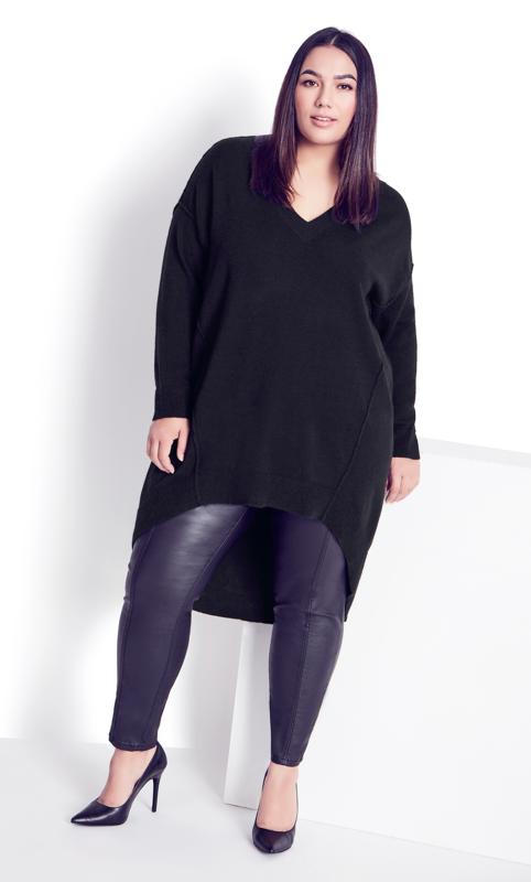 Evans Black Seam Front Dipped Hem Top 1