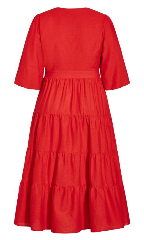 English Rose Wrap Tiered Linen Puff Sleeved Red Maxi Dress 4