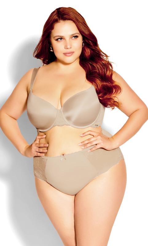 Plus Size  City Chic Latte Brown High Waisted Lace Brief