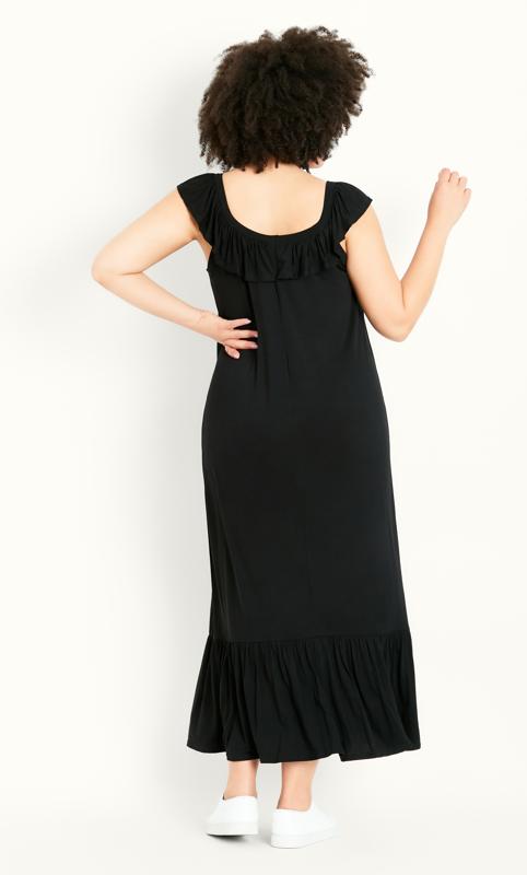 Frill Shoulder Black Maxi Plain Dress 3