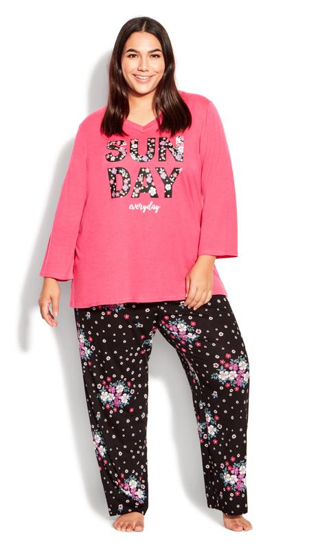 Evans Pink 'Sunday Everyday' Floral Print Pyjama Top 3