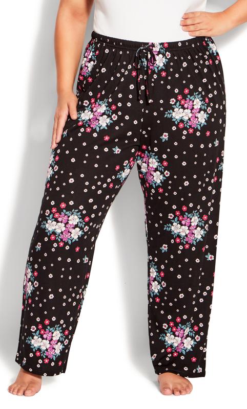 Floral Print Relaxed Fit Black Sleep Bottoms 2