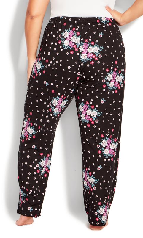 Floral Print Relaxed Fit Black Sleep Bottoms 4