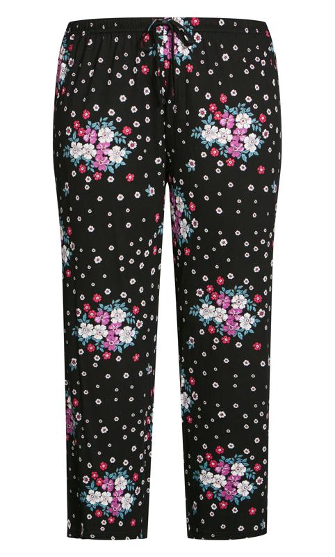 Floral Print Relaxed Fit Black Sleep Bottoms 6
