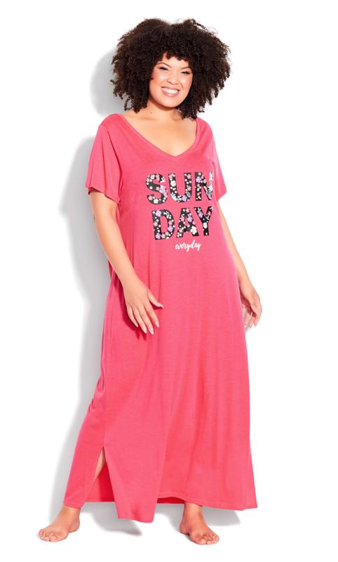 Plus Size  Avenue Pink 'Sunday' Slogan Maxi Nightdress