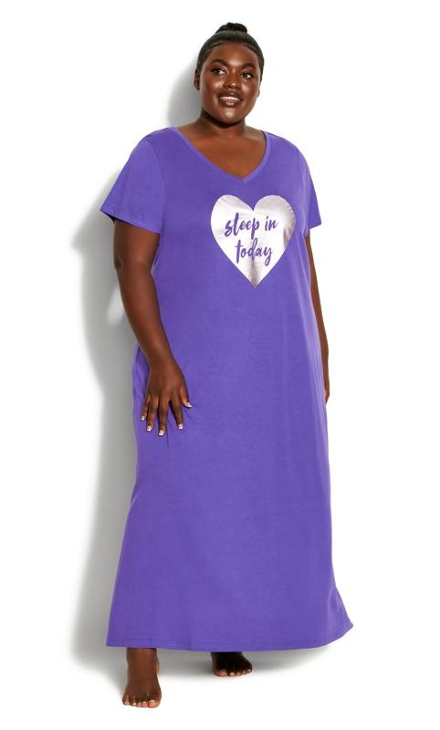 Print Short Sleeve Violet Maxi Sleep Dress 1