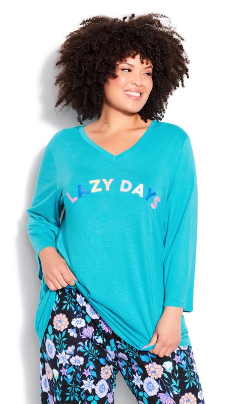 Avenue Blue 'Lazy Days' Slogan Pyjama Top 2