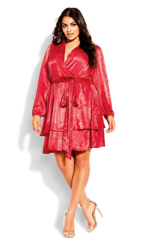 Plus Size  City Chic Red Satin Wrap Mini Dress