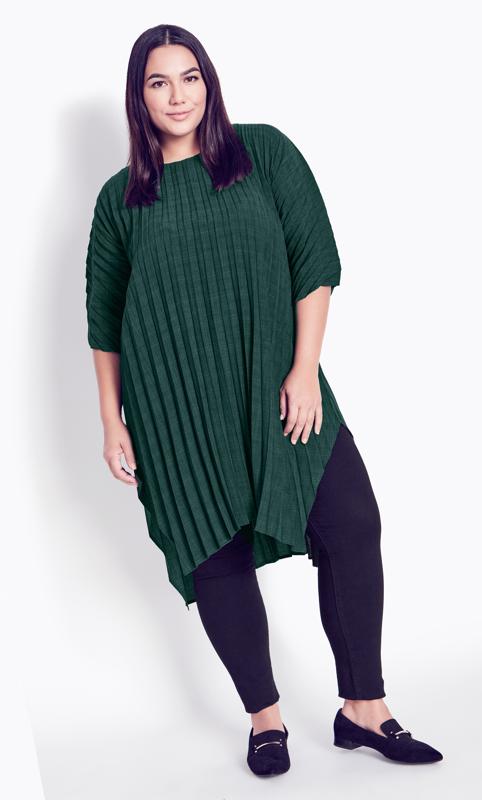 Plus Size  Avenue Forest Green Pleated Tunic Top