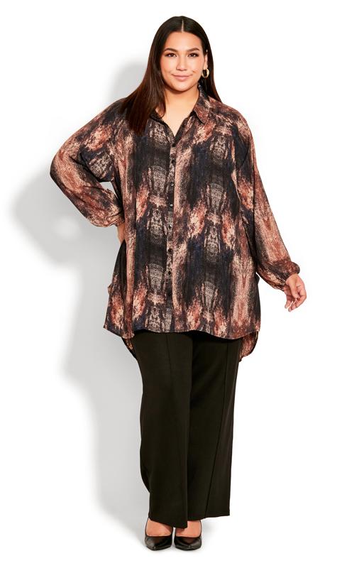 Plus Size  Ave Studio Brown Speckled Print Shirt