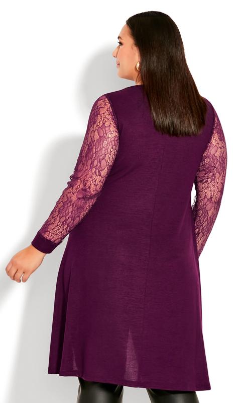 Evans Purple Lace Sleeve Hanky Hem Tunic Top 3