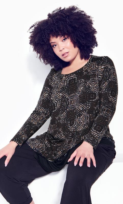 Evans Black Abstract Print Long Sleeve Top 1