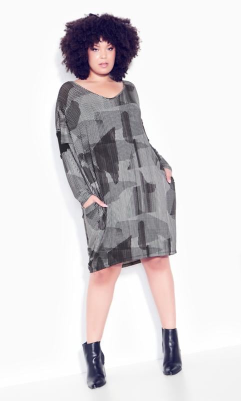 Plus Size  Avenue Grey Abstract Print Shift Midi Dress