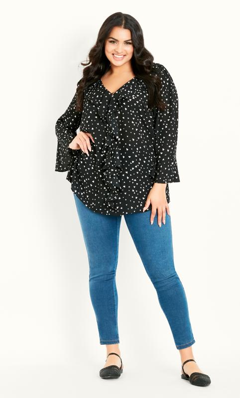 Frill Front Print Black Top 5