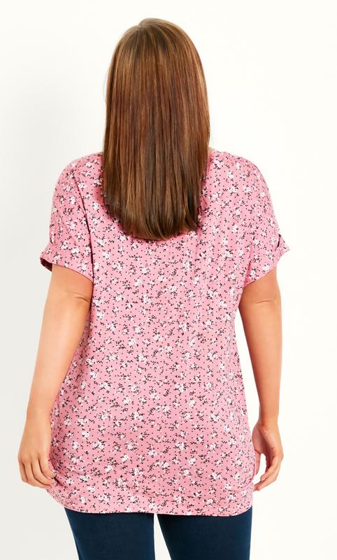 Ditsy Floral Cuff Sleeve Top Pink 2