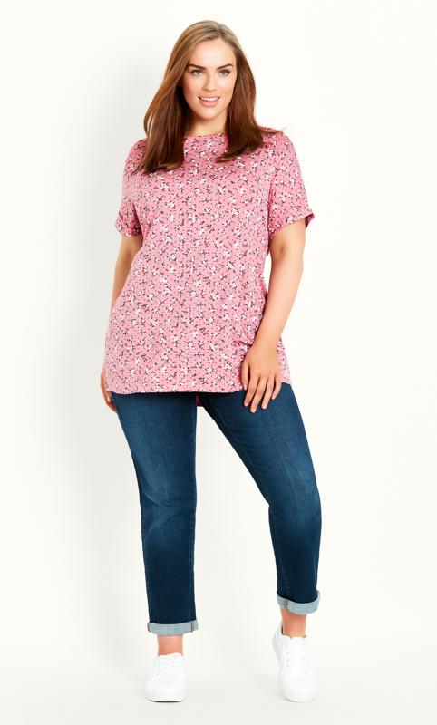 Ditsy Floral Cuff Sleeve Top Pink 3