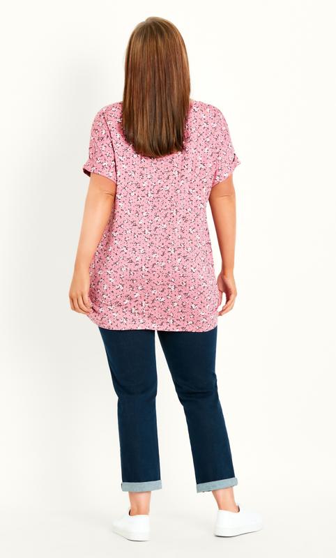 Ditsy Floral Cuff Sleeve Top Pink 4