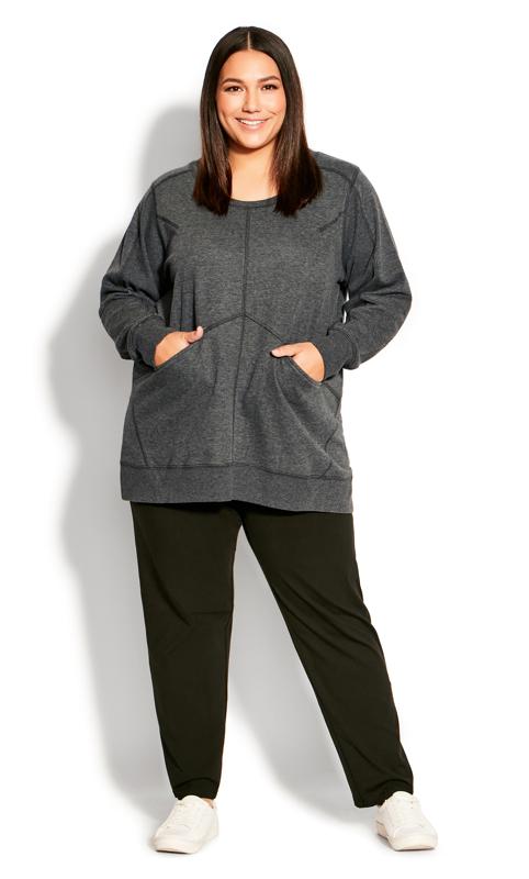 Stormy Round Neck Charcoal Gray Plain Sweat Top  2