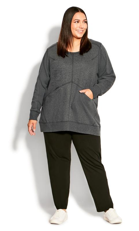 Stormy Round Neck Charcoal Gray Plain Sweat Top  4
