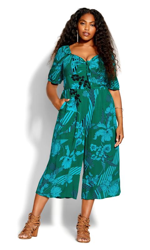 City Chic Khaki Green Floral Print Wide Leg Jumpsuit 1