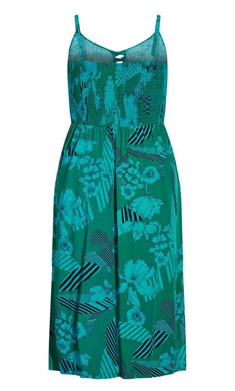 Evans Green & Blue Floral Print Shirred Maxi Dress 4