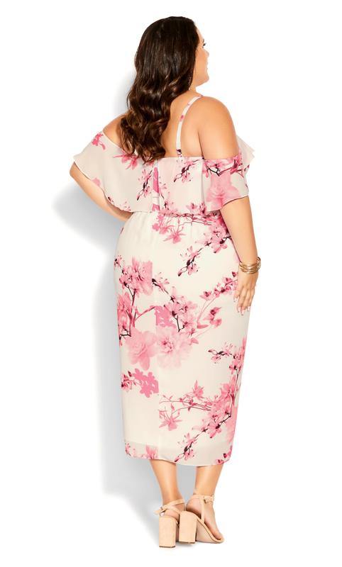 City Chic Cream & Pink Floral Ruched Dress 5