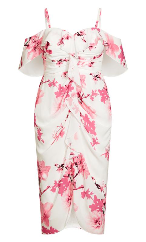 City Chic Cream & Pink Floral Ruched Dress 6