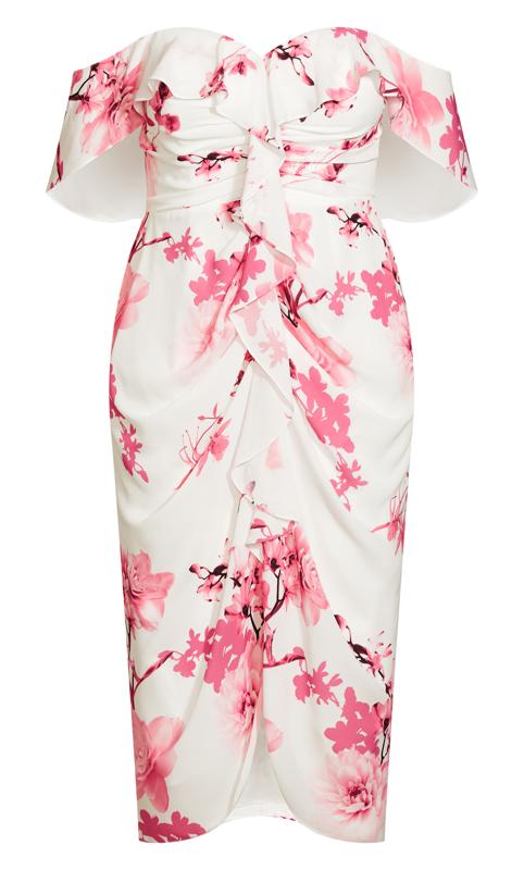 City Chic Cream & Pink Floral Ruched Dress 8