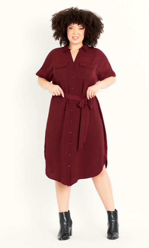 Plus Size  Evans Burgundy Utility Shirt Dress